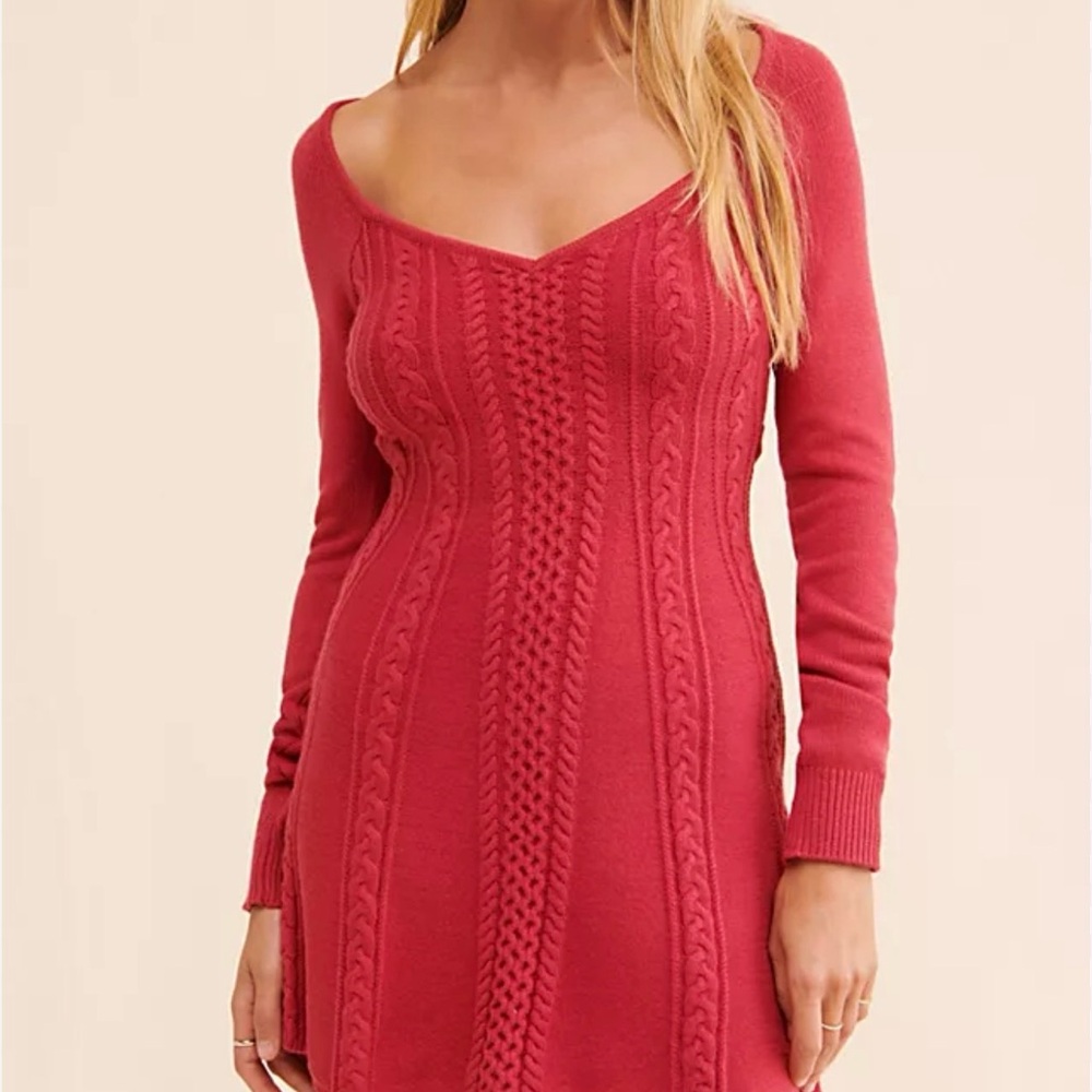Free People Red Cable Knit Sweater Dress